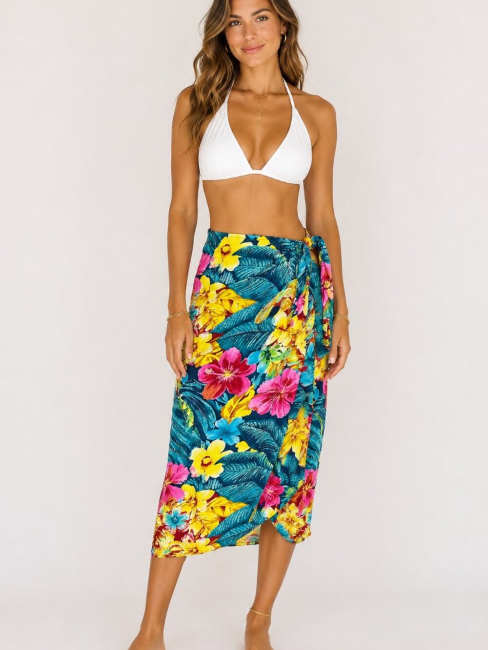 Jams World Wrap Skirt Floral Hawaiian Tropical Blue Yellow Size Small S